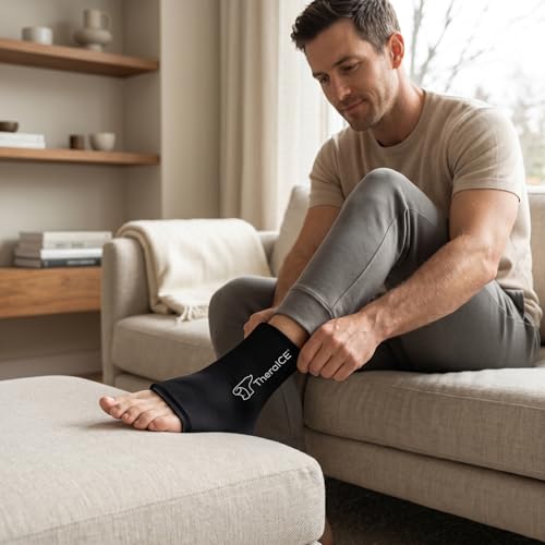 TheraICE Ankle Ice Pack Wrap for Swelling & Sprained Ankle Brace for Women Men, Cold Therapy Foot Heel Spur Support Compression Socks, Plantar Fasciitis & Achilles Tendonitis Sore Feet Pain Relief - size: Large, style: Original
