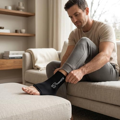 TheraICE Ankle Ice Pack Wrap for Swelling & Sprained Ankle Brace for Women Men, Cold Therapy Foot Heel Spur Support Compression Socks, Plantar Fasciitis & Achilles Tendonitis Sore Feet Pain Relief - size: Large, style: Original