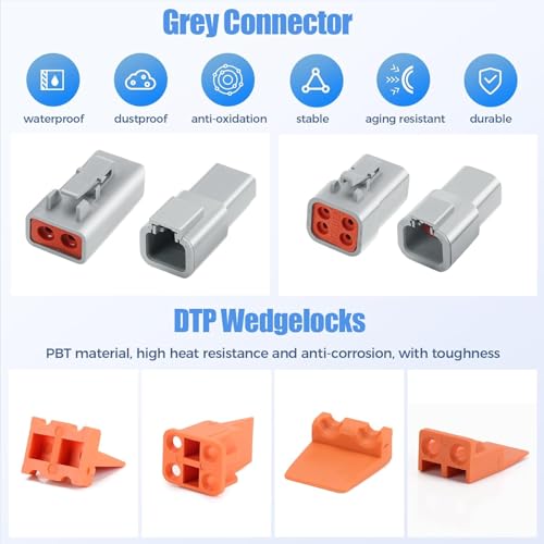 48 PCS Deutsch DTP Connector Kit 2 Pin Automotive Waterproof Electrical Connectors 6 Sets with Size 12 Solid Contacts Gauge 14-12 AWG Wire Size,25A - size: DTP 2 pin