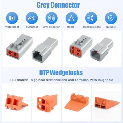 48 PCS Deutsch DTP Connector Kit 2 Pin Automotive Waterproof Electrical Connectors 6 Sets with Size 12 Solid Contacts Gauge 14-12 AWG Wire Size,25A - size: DTP 2 pin
