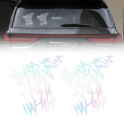 Hahaha Car Stickers Decals, Joker Haha Car Windshield Stickers, Funny Motorcycle Helmet Decal, Evil Auto Body Window Bumper Laptop Cooler Cup Decals Universal for Trucks Motorcycles (Laser) - color: Laser