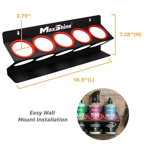 Maxshine Universal Detailing Spray Bottle Holder - Holds 5 Sprayers (16oz), Sturdy & Lightweight Organizer, Easy Wall Mounting, Ideal for Garage & Mobile Use, Auto Detailing Accessories & Supplies