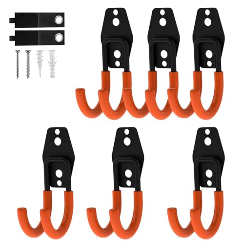 CBWLWJ 6 Pack Heavy Duty Wall Hooks for Hanging - Anti-Slip Coating, Solid Steel 2.8 Inch Small Round Garage Hooks for Ladder, Bikes, Tools and More(Orange) - color: Orange, size: Small Round-6pcs