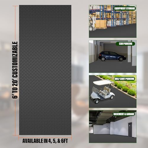 SEAL 6 x 10 FT Premium Garage Floor Mat, Solid 2.8mm Thick Lay-Flat Black Commercial Grade Heavy Duty Parking Mat for Garage Floor, Golf Cart, Water/Stain Resistant Runner (Embossed Diamond Plate) - size: 120"L x 72"W x 0.1"Th
