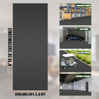 SEAL 5 x 8 FT Premium Garage Floor Mat, Solid 2.8mm Thick Lay-Flat Black Commercial Grade Heavy Duty Parking Mat for Golf Cart, Workbench, ATV, Water/Stain Resistant Runner (Embossed Diamond Plate) - size: 96"L x 60"W x 0.1"Th
