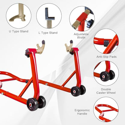 Big RED Motorcycle Stand Rear Combo Wheel Lift Stands, 850LBS Capacity, Adjustable Swingarm Spool with U+L, Fit for Yamaha, Kawasaki, Honda, Suzuki, Red - style: motorcycle stand