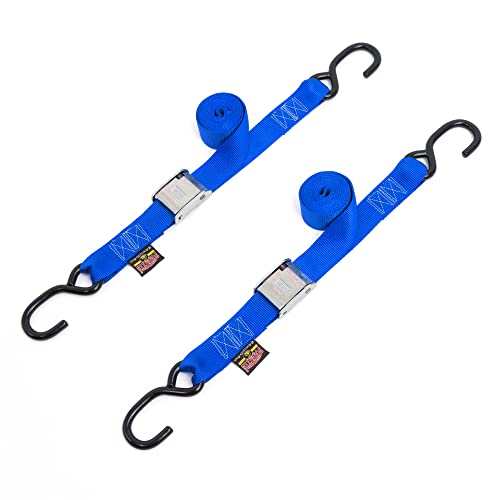 1.5in x 5.5ft Cam Buckle Tie-Downs w/S-Hooks - 600 lb. WLL / 1,800 lb. Breaking Strength - Made in USA - Blue (Pair) - color: Blue