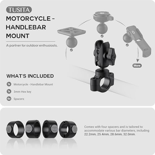TUSITA Motorcycle Handlebar Mount - Small Base with Double Socket Arm Short - 1" B Size - size: Short Arm