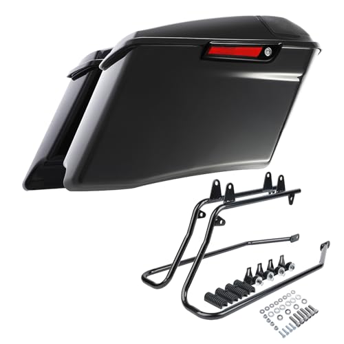 TCMT 4" Stretched Extended Saddlebags 5x7" Speakers Lids Black Conversion Bracket Kit Fit For Harley Heritage Softail Fatboy FLSTF Breakout 1984-2017 Black Latches - color: Black Conversion Brackets, size: Style H(4" Stretched 5X7 Speaker Lids Black)