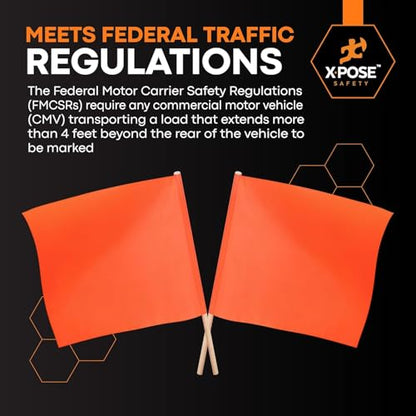 Xpose Safety Orange Vinyl Safety Flags 18" x 18" with 28" Wooden Staff, 12 Pack – High Visibility Warning Flags for Road Crews, Construction Zones, Parking Lots & Emergency Response - size: 28" Wooden Stick