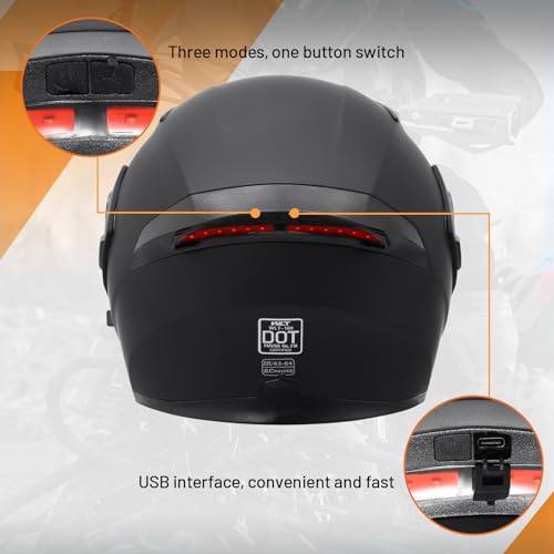 OUMURS DOT Modular Motorcycle Full Face Helmet Flip-Up Dual Visor, Lightweight & DOT Approved, Matte Black