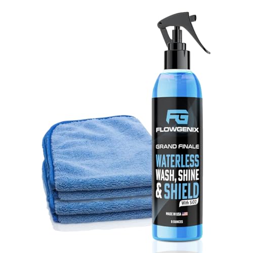 Flowgenix™ Waterless Car Wash Spray - Grand Finale - Motorcycle Cleaner & Car Wax Polish (8 oz) - Ceramic Coating - Incl. 2 Microfiber Towels - Quick Detailer Spray to Make Your Vehicle Shine - color: Waterless Car Wash Spray