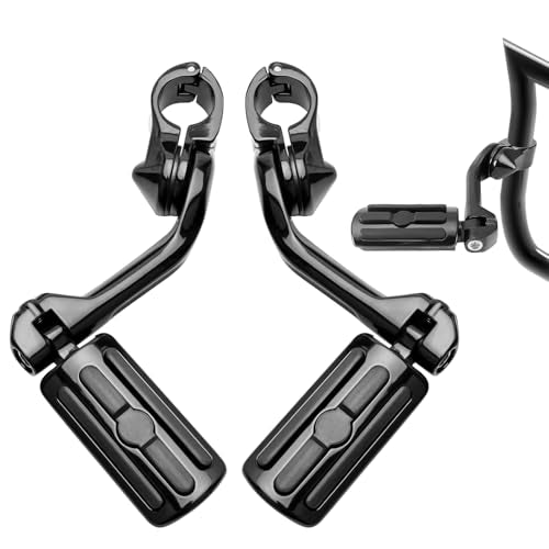 1.25" Motorcycle Adjustable Highway Foot Pegs 304 Stainless Steel for Harley Davidson Touring Road King Road Glide Street Glide Electra Glide Sportster Softail fits 32mm Engine Guard, Black - color: Long, size: B02-black