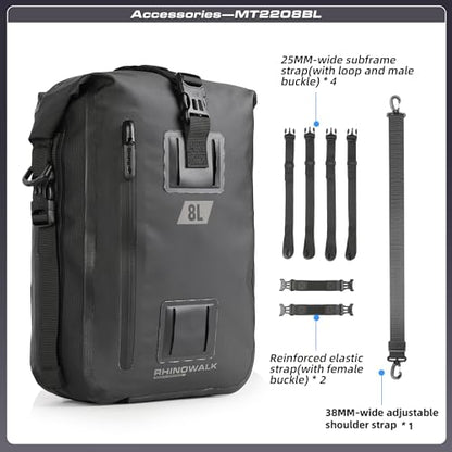 Waterproof Motorcycle Tail Bag 8L Motorbike Rear Rack Storage Bag Saddle Pannier for Touring Adventure Commuting Black - size: 8L