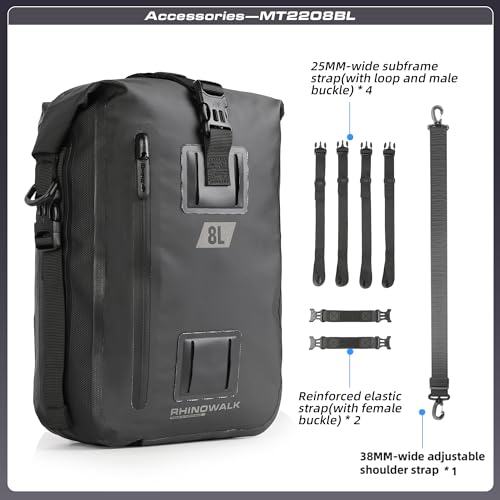 Waterproof Motorcycle Tail Bag 8L Motorbike Rear Rack Storage Bag Saddle Pannier for Touring Adventure Commuting Black - size: 8L