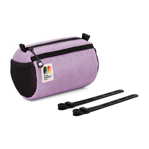 Oso Supply Co - Bike Handlebar Bag – Waxed Canvas Exterior with Quick-Access Waterproof Zipper, Side Mesh Pockets and Spacious Storage – Ideal for Cycling, Commuting and Adventure Rides (Purple) - color: Purple