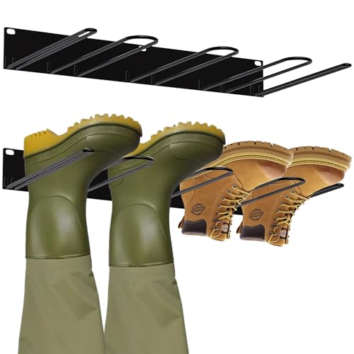 Boot Rack: Boot Hangers Wall Mount Holds 4 Pairs - Metal Wader Hangers Boots Storage Organizer Tall Boots Holder for Cowboy Garage Storage Closet Entryway Outdoor Drying, Black - color: Black