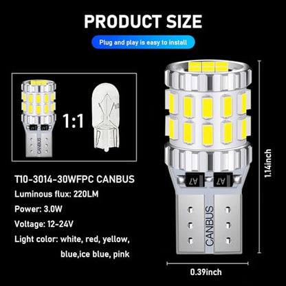 gunhunt Pack-2 Car Wide Lights, 3W Led Light Bulbs, Aluminum Reading Lights, License Plate Lights, Instrument Lights, Auto Bulb Replacements, Universal for Most Cars, Trucks, SUVs (White) - color: White