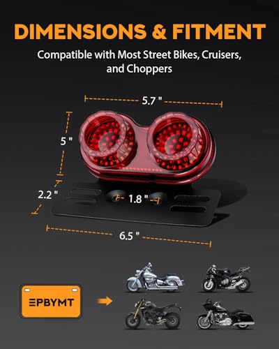 PBYMT Enhanced Motorcycle Tail Light, Break light Running Lights, IP67 Waterproof Turn Signals with License Plate Bracket Compatible with Street Bike Cruiser Chopper Bobber (Red, 108 LEDs) - color: Red
