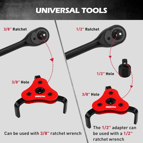 10-Piece Oil Filter Wrench Set 2-3/8"to 4-3/4", 12-Inch Adjustable Oil Filter Plier, Universal 3-Jaw Oil Filter Wrench, 1/2"Quick Release Ratchet Handle, 1/2"-3/8" Adapter, Towel in Storage Case