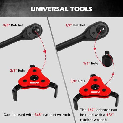 10-Piece Oil Filter Wrench Set 2-3/8"to 4-3/4", 12-Inch Adjustable Oil Filter Plier, Universal 3-Jaw Oil Filter Wrench, 1/2"Quick Release Ratchet Handle, 1/2"-3/8" Adapter, Towel in Storage Case