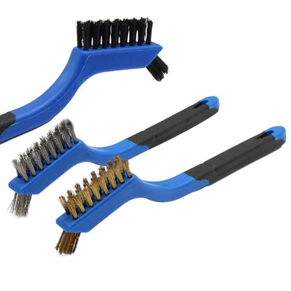 3PCS Durable Wire Brush Set,Brass Stainless Steel Nylon,Curved Handle Brush for Cleaning Rust Removal in Holes DIY Enthusiasts(Blue) - style: Blue-Nylon,Brass,Stainless Steel