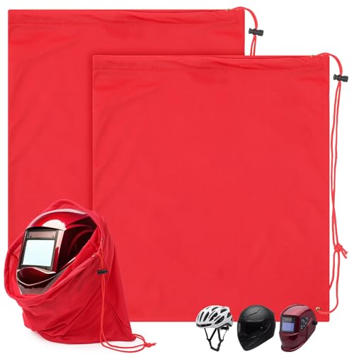 Motorcycle Helmet Bags, Welding Hood Bag with Drawstring Locking, Large Lightweight Microfiber for Motorcycle Sports Riding Travel Bicycle Snowmobile Helmet Storage(Red,2 Pcs) - color: Red