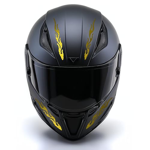 customTAYLOR33 High-Intensity Grade Premium Reflective Tribal Flame Helmet Decals, Motorcycle Safety Sticker Decals (Yellow/Gold) - color: Yellow/Gold