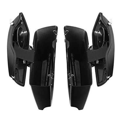 TCT-MOTORPARTS 4" Extended Hard Saddlebag 6x9'' Speaker Lid Fit For Harley Touring CVO Road Glide Electra Glide Street Glide Road King 2014-2024 - color: Vivid Black w/ Chrome Latches 6x9 Speaker Lids