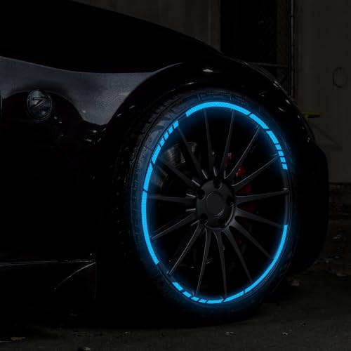 12PCS Reflective Car Wheel Stickers, Night Safety Warning Bicycle Stickers, Anti-Scratch Reflective Rim Decals for Car Motorcycle Cycling Bike (Blue) - color: Blue