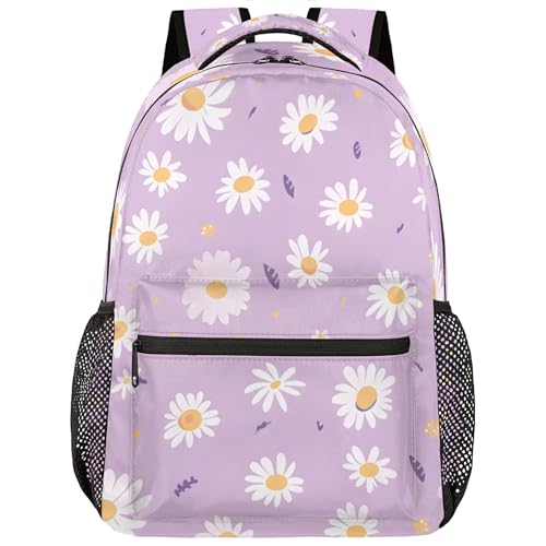 School Backpack for Girls Boys Teens, Purple Daisy Flower BookBags, Lightweight Casual Travel Daypack School Bags with Padded Shoulder Straps - color: Purple Floral
