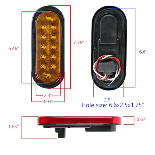 fouwick 2PCS 6 Inch Oval Red LED Trailer Tail Lights, IP65 Waterproof Surface Mount Stop Brake Turn Signal Lights for Truck RV Boat Marine Camper, DOT Compliant Rear Amber Trailer Lights - color: 6 inch Oval Amber 12LED