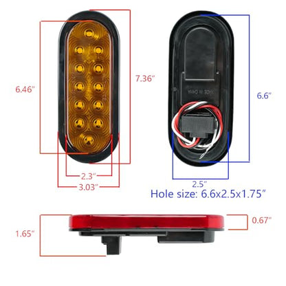 fouwick 2PCS 6 Inch Oval Red LED Trailer Tail Lights, IP65 Waterproof Surface Mount Stop Brake Turn Signal Lights for Truck RV Boat Marine Camper, DOT Compliant Rear Amber Trailer Lights - color: 6 inch Oval Amber 12LED
