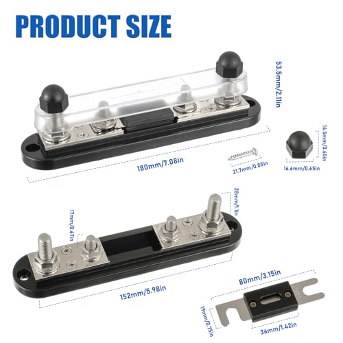 BOJACK ANL Fuse Holder with 600 Amp ANL Fuse, ANL Fuse Block with 2 Pieces 600A ANL Fuse, M10 Stud Terminals Maximum Current 750A, for Trucks, Cars, Ships, etc. - size: 600A