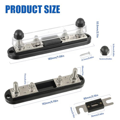 BOJACK ANL Fuse Holder with 600 Amp ANL Fuse, ANL Fuse Block with 2 Pieces 600A ANL Fuse, M10 Stud Terminals Maximum Current 750A, for Trucks, Cars, Ships, etc. - size: 600A