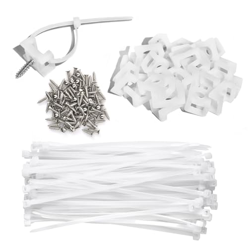 Cable Zip Tie Mounts Kit - 55 Set Wire Cable Clips Organizer Holders with 6" Cable Ties, Saddle Type Mounts Base and Tapping Screw, White - color: White, size: 0.9INCH