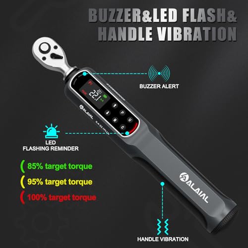 Digital Torque Wrench 0.4-22.1 Ft.Lb/0.5-30 Nm, 1/4 Drive Dual Direction Rachet Torque Wrench with Vibration, Buzzer and LED Alert, Electronic Torque Wrench for Bike Motorcycle Car Repair - size: 0.4-22.1 Ft.Lb/0.5-30 Nm-V