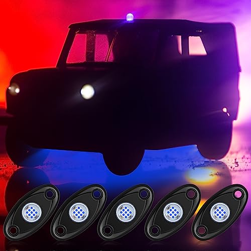 Macarrie 12 Pods Rock LED Lights Waterproof Neon Underglow Trail Rig Lamp Lighting for Car SUV Pickup Truck Motorcycle Boat ATV Utv RZR Rv Offroad Trailer Fender Under Body Golf(Blue) - color: Blue