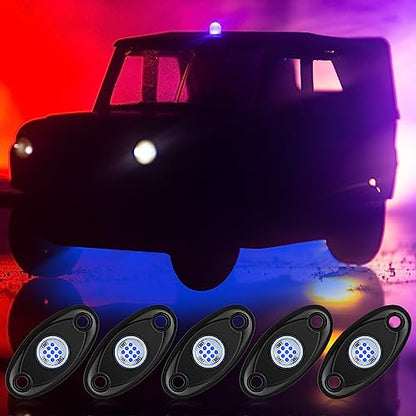 Macarrie 12 Pods Rock LED Lights Waterproof Neon Underglow Trail Rig Lamp Lighting for Car SUV Pickup Truck Motorcycle Boat ATV Utv RZR Rv Offroad Trailer Fender Under Body Golf(Blue) - color: Blue
