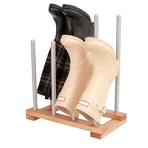 4-Pairs Birch Wood and Steel Boot Rack, Free Standing Space Saving Shoes Storage Organizer for Tall Knee-High, Hiking, Riding, Rain or Work Boots [KEEP BOOTS STRAIGHT][HOLD TALL BOOTS]