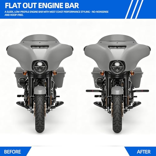 DREAMIZER Engine Guard Crash Bar Compatible with Harley Touring 2014-2023 Road King Street Glide Electra Glide - Glossy Black Flat-Out Bar Protector