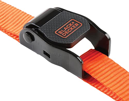 BLACK+DECKER BDX1004 Black/Orange 1" x 10' Cam-Buckle Tie Down Straps - 300 lb Safe Working Load / 900 lb Break Strength, 4 Count (Pack of 6) - size: 1" x 10' (Pack of 6)
