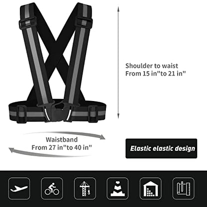 2 pcs Reflective Vest, Adjustable High Visibility Reflective Safety Straps Gear for Run, Cycling,Pet Walking - color: Black