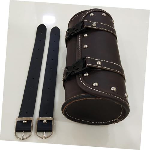 PU Leather Motorcycle Saddlebag with Two Mounting Straps Dark Brown Round Tool Bag for Motorcycles Side Storage Luggage Bag for Bikes