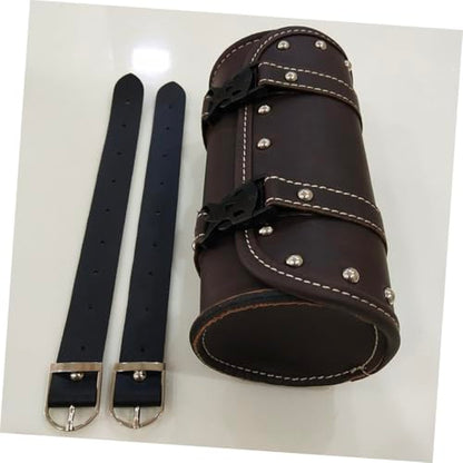 PU Leather Motorcycle Saddlebag with Two Mounting Straps Dark Brown Round Tool Bag for Motorcycles Side Storage Luggage Bag for Bikes