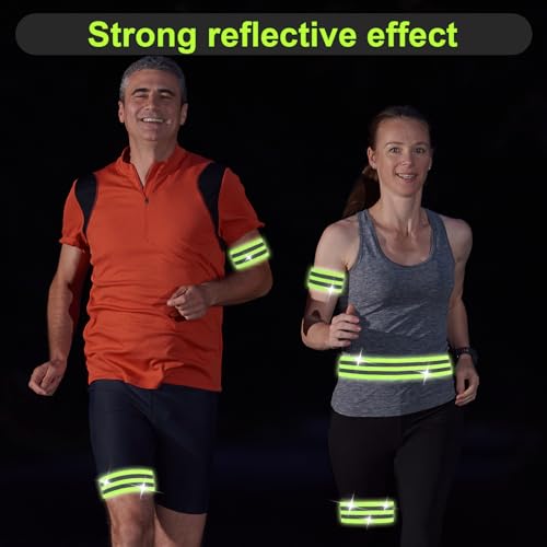 Gjinxi 4 Pcs High Visibility Reflective Bands, Elastic Reflective Arm Band Adjustable Armbands Arm Wrist Ankle Bands Safety Straps for Night Running, Walking, Cycling