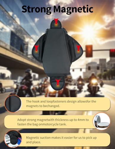 Motorcycle Tank Bag Universal Waterproof Oxford Fabric with Strong Magnetic，Magnetic Tank Bag, fits Harley Davidson, Indian, Honda, Yamaha, Suzuki and more - size: 6L