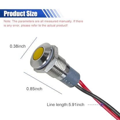 8mm/0.31" Signal Indicator Light, AC/DC 12V-24V Metal Shell Warning Lamps with Wire, Waterproof Panel Mount LED Signal Pilot Lamp, LED Dash Lights for Car Truck Boat Motorcycle (Yellow) - color: Yellow