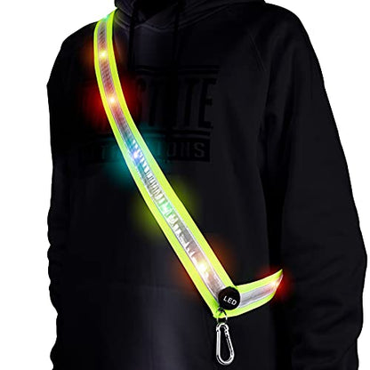 LED Night Running Gear High Visibility LED Flashing Sash Outdoor Running Cycling Hiking Jogging Rechargeable Illuminating Gear for Men and Women Night Safety Walking