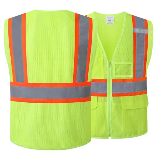 Reflective Safety Vest for Men Women Hi Vis Vest with Pockets High Visibility Vest Mesh Construction Vests Meets ANSI/ISEA Standards (Yellow-33, Large) - color: Yellow-33, size: Large